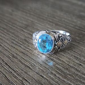 Robert Manse 925 Sterling Silver Aqua Blue Quartz 18k Gold Ring Sz 9.75 Designer